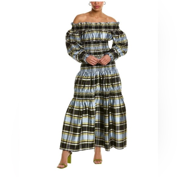 Tory Burch Corded Madras Silk Dupioni‎ Maxi Dress Runway Sz-6 Rt-798$ NWT - Picture 1 of 6